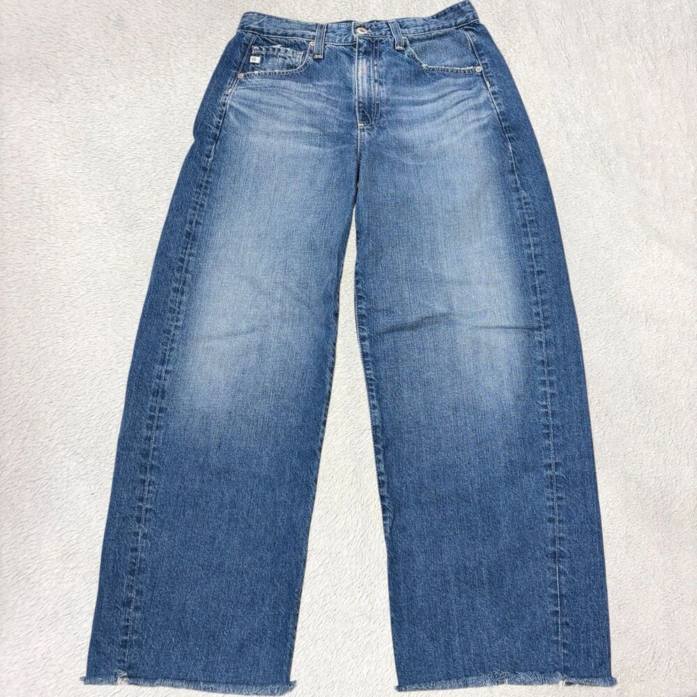 AG Hattie Crop High Rise Barrel Jeans Womens 26 Medium Raw Helm Japanese Denim